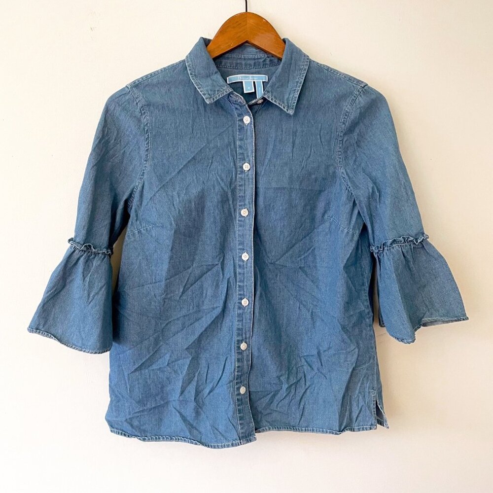 Draper James Chambray Bell Sleeve Button Front Sh… - image 2